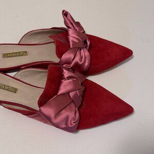 🩷 Louise et Cie Pink & Red Satin Bow Pointed Mules – Size 10M / 42